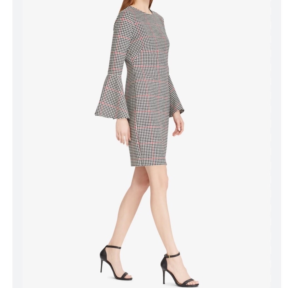 Lauren Ralph Lauren Houndstooth Plaid Bell Sleeve Dress Career Work Size 4P